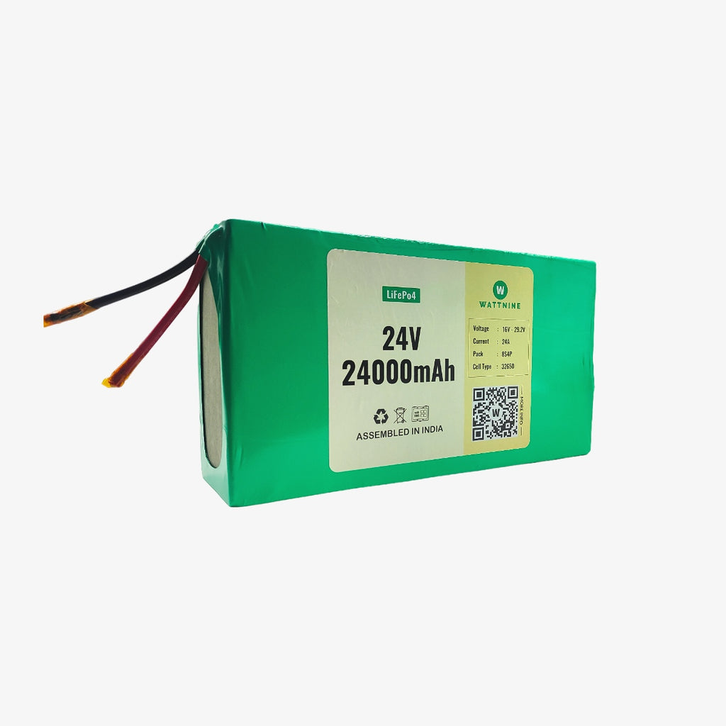 WATTNINE® 24V (25.6V) 24Ah Rechargeable Lithium Battery Pack with Warranty