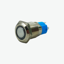 Load image into Gallery viewer, Flat Head 12MM 12V-24V Latching Metal Push Button Switch - Red (4-Pin IP67 Waterproof Ring LED Illumination)