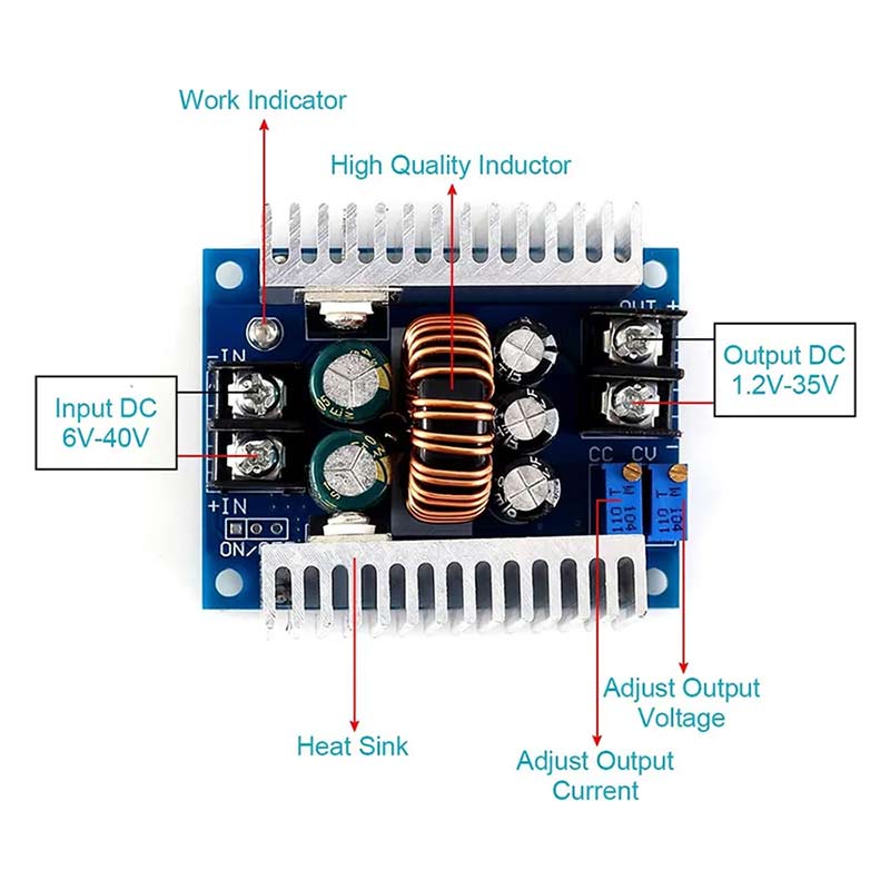 300W 20A Step Down DC-DC Buck Converter with Constant Voltage and Current Control
