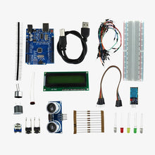 Load image into Gallery viewer, Starter Kit with UNO R3, Breadboard, LED, Resistor, Jumper Wires and Power Supply Based on Arduino - Build more than 10 DIY Projects