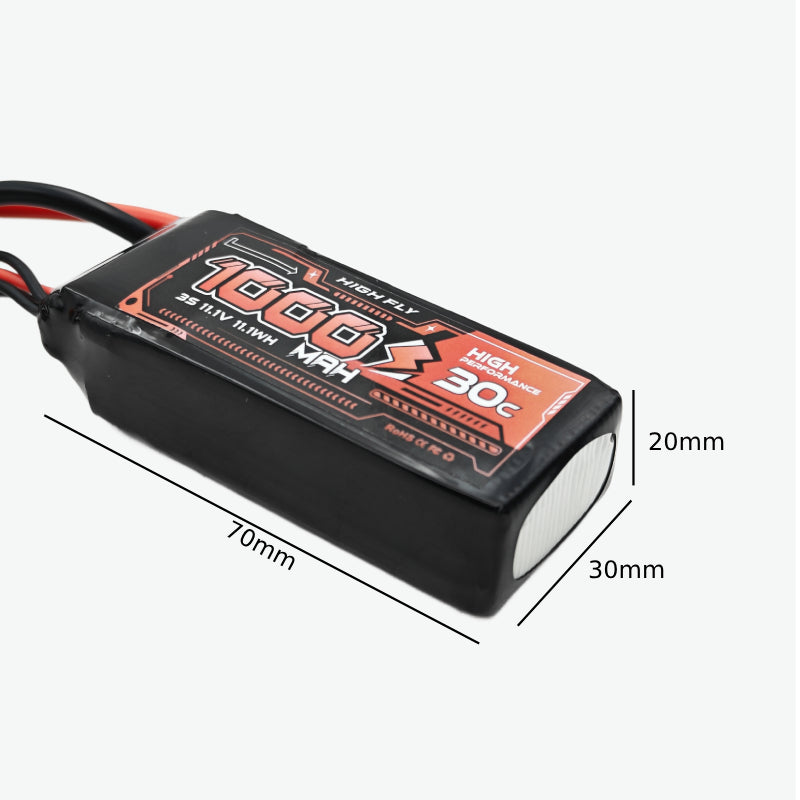 HIGH FLY 11.1V 1000mAh 3S 30C Lithium-Polymer Rechargeable Battery Dimensions