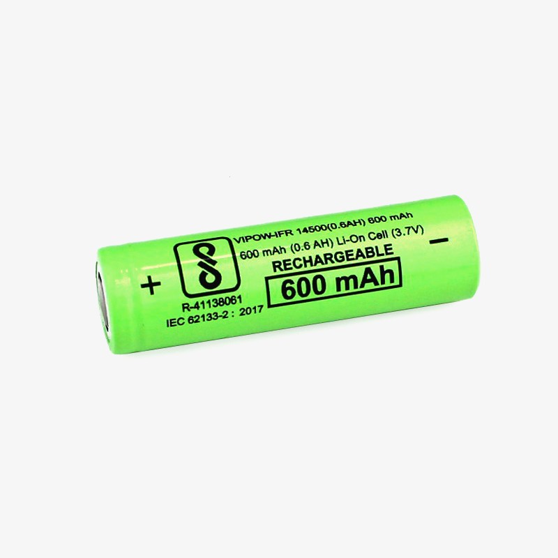 3.7V 500mAh 14500 Li-ion Rechargeable Battery Cell - AA Size (Flat 