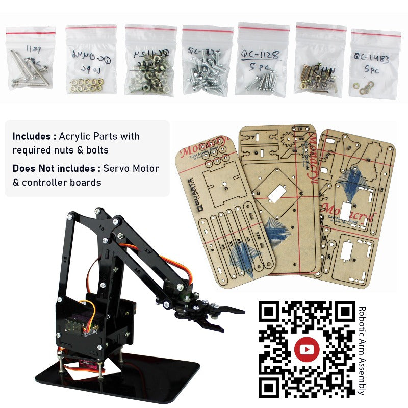 DIY Robotic Arm - Acrylic DIY Kit with Nuts, Bolts and Full Assembly guide (Without Servo)