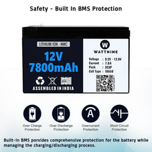 Load image into Gallery viewer, Features of Wattnine 12v 7.8Ah Battery Pack