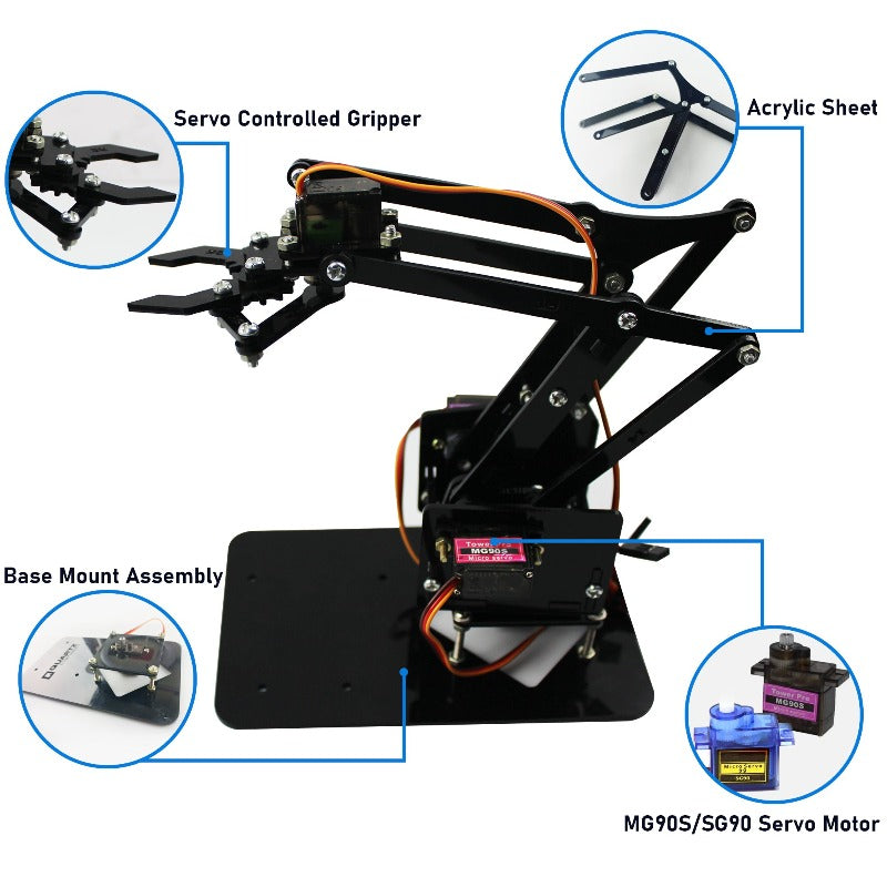 DIY Robotic Arm - Acrylic DIY Kit with Nuts, Bolts and Full Assembly guide (Without Servo)