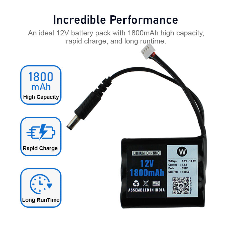 12V 1800mAh Rechargeable Lithium Battery Pack