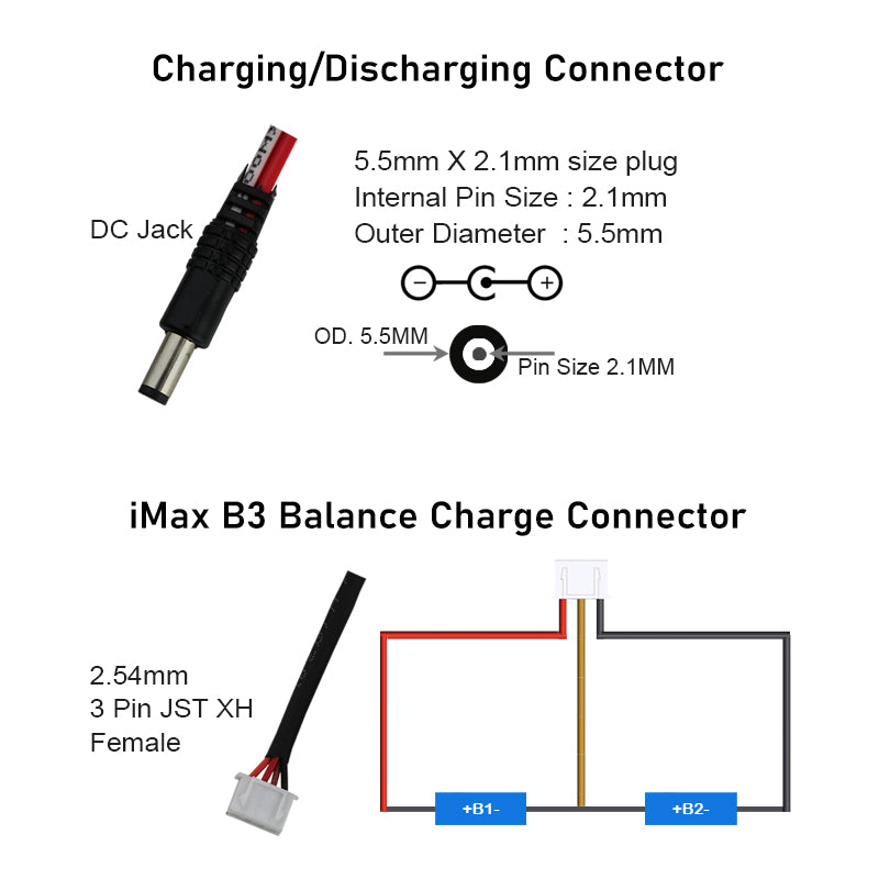 7.4V 2000mAh Rechargeable Lithium Battery with DC Jack and iMax B3 Balance Charging Connector for Charing Discharging