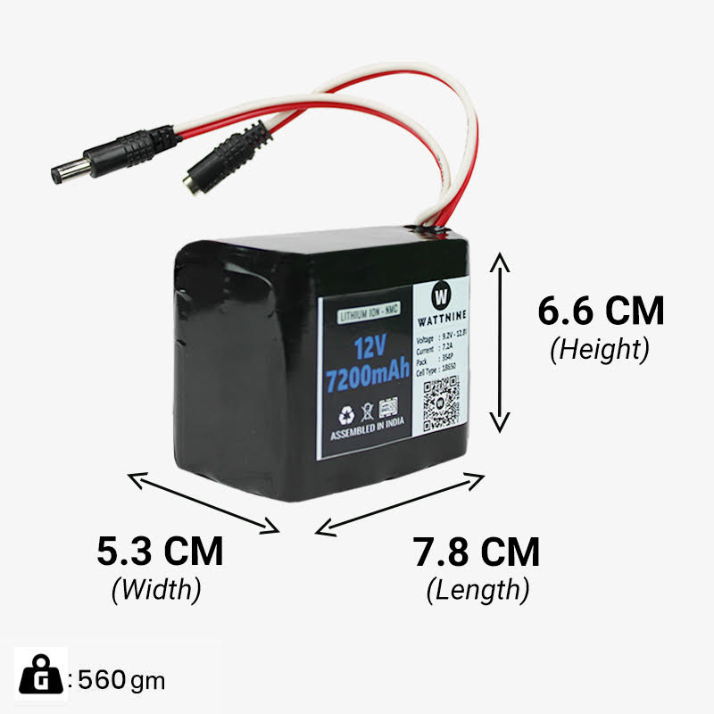 Dimension of 12v 7200mAh Li-ion Battery Pack