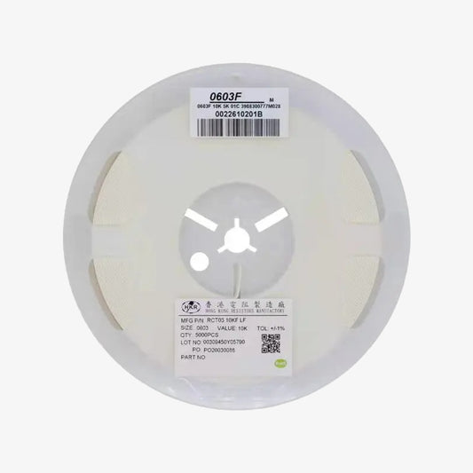 10K Ohm 1/10W Resistor Reel - 0603 SMD Package 5% Tolerance (5000 Resistors)
