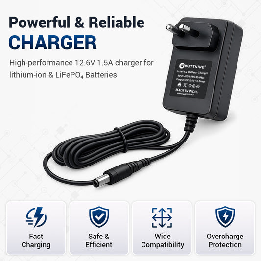 WATTNINE 12.6V 1.5A NMC Battery Charger with CC/CV and Charging Indicator for 3S Battery Packs