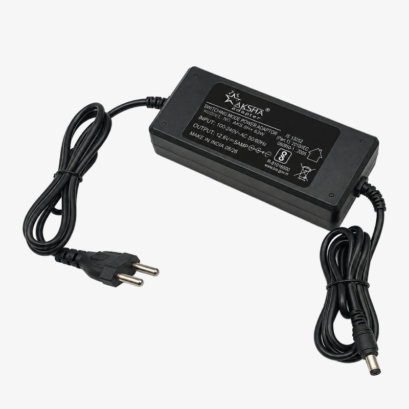 12.6V 5A AC to DC Switching Power Supply Adapter with 5.5mm DC Plug – Table Top SMPS Charger