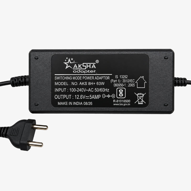 12.6V 5A AC to DC Switching Power Supply Adapter with 5.5mm DC Plug – Table Top SMPS Charger