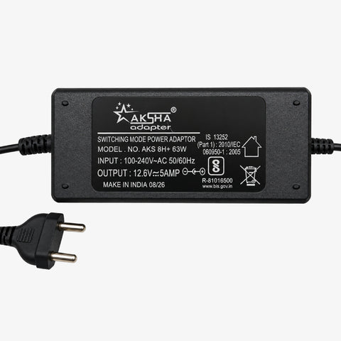 12.6V 5A AC to DC Switching Power Supply Adapter with 5.5mm DC Plug – Table Top SMPS Charger