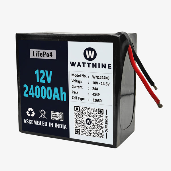 WATTNINE 12.8V 24Ah LiFePO4 Battery Pack with Warranty for GPS, CCTV, and Commercial Application