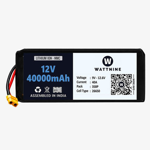 WATTNINE® 12V 40Ah Rechargeable Lithium Ion Battery Pack with 3 year Warranty