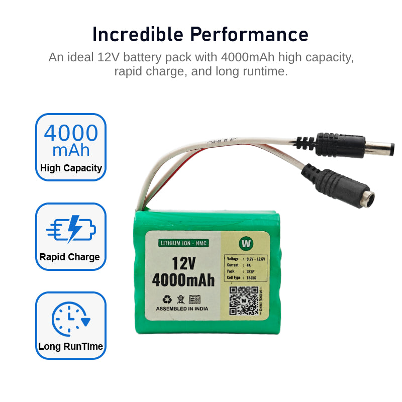 12V 4Ah Rechargeable Lithium Ion Battery