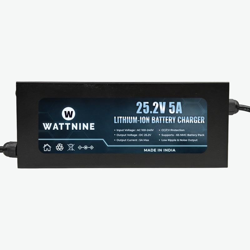 WATTNINE 25.2V 5A Lithium-Ion Battery Charger for 6S NMC Battery Pack - 126W Table-Top Charger with CC & CV