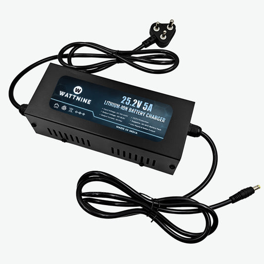 WATTNINE 25.2V 5A Lithium-Ion Battery Charger for 6S NMC Battery Pack - 126W Table-Top Charger with CC & CV