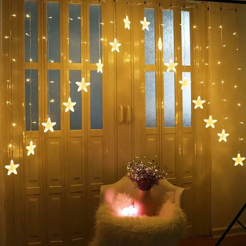 16 Star V Shaped Gateway Curtain String Lights with 8 Flashing Modes For Home Decoration
