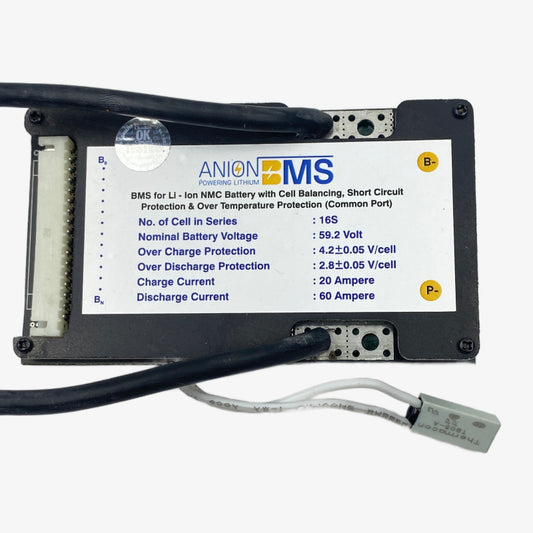 16S 60V/59.2V 60A BMS for Lithium Ion NMC Battery With Cell Balancing (Common Port)