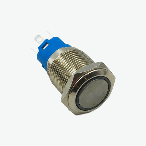 Flat Head 16MM 12V-24V Latching Metal Push Button Switch (Ring LED Illumination, Waterproof IP67 - 5-Pin)
