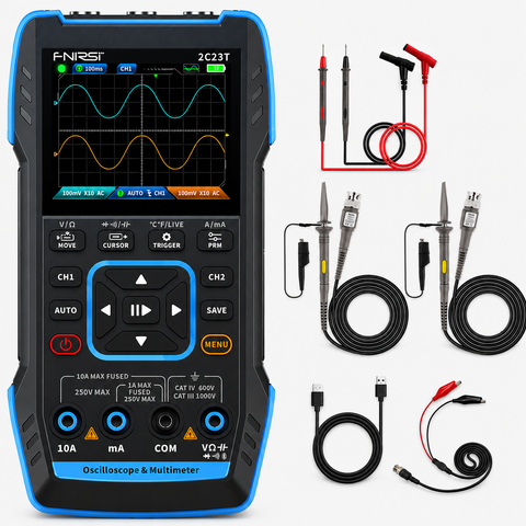 FNIRSI® 2C23T Plus Handheld Dual Channel 3-in-1 10MHz 50MS/s Oscilloscope Multimeter DDS Function Generator