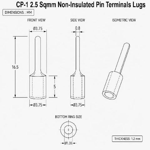 2.5 sqmm non-insulated pin Terminals CP-1 Lugs