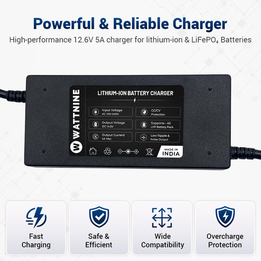 WATTNINE 14.6V 5A Lithium-Ion Battery Charger for 4S LFP Battery Pack