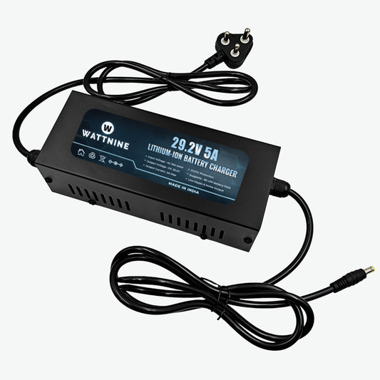 WATTNINE 29.2V 5A Lithium-Ion Battery Charger for 8S NMC Battery Pack - 146W Table-Top Charger with CC & CV