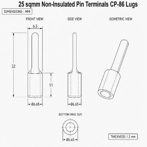 25 sqmm non-insulated pin Terminals CP-86 Lugs