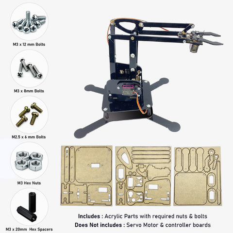 DIY Robotic Arm Kit 4 DOF Acrylic Mechanical Manipulator for STEM Learning - Without Servo Motor