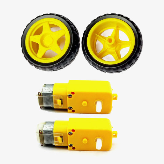 2 DC 100RPM 3-6V DC Dual BO Gear Motor with 2 Rubber Tire Wheel Combo Kit