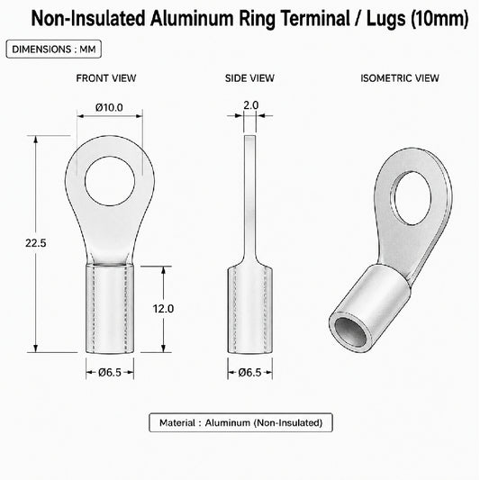 Non-Insulated Aluminum Ring Terminal / Lugs (10mm)