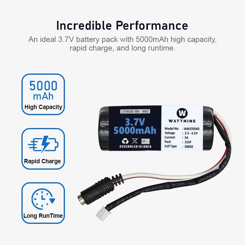 WATTNINE® 3.7V 5000mAh Rechargeable Lithium Battery Pack