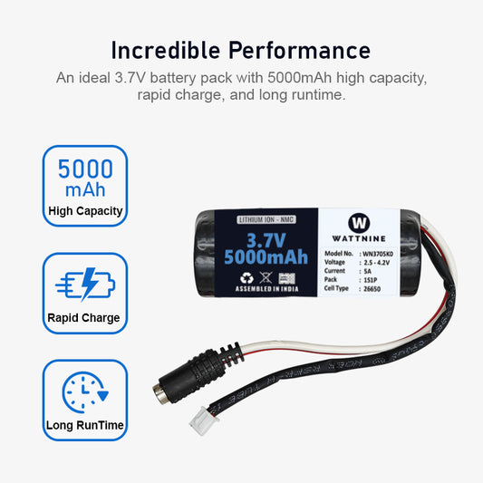 WATTNINE® 3.7V 5000mAh Rechargeable Lithium Battery Pack