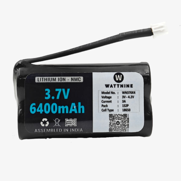 WATTNINE® 3.7V 6400mAh Rechargeable Lithium Battery Pack with 1 Year Warranty for GPS, CCTV, Industrial and Commercial Application