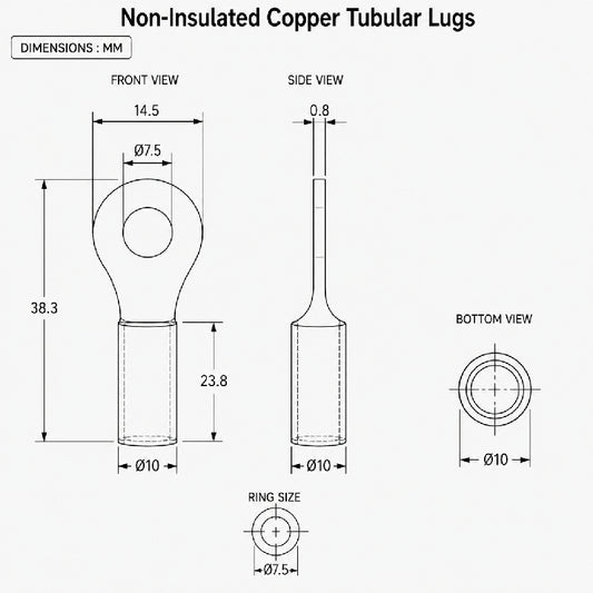 Non-Insulated Copper Tubular Lugs - 35mm