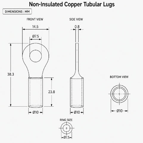 Non-Insulated Copper Tubular Lugs - 35mm