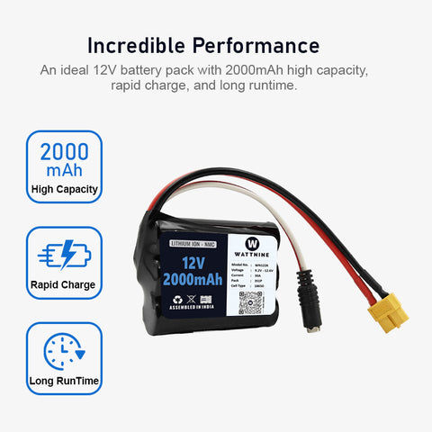 WATTNINE® 11.1V/12V 2000mAh 3S 15C Lithium-ion NMC Rechargeable Battery Pack