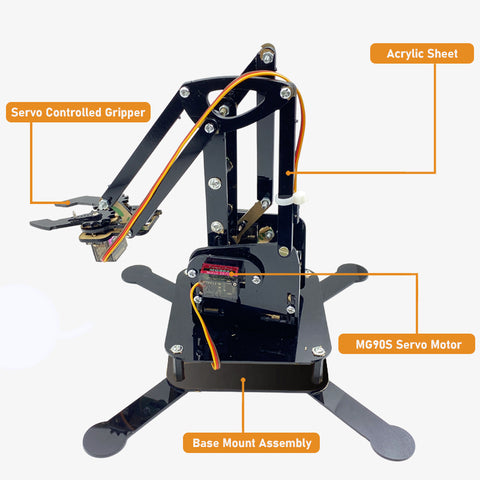 DIY Robotic Arm Kit 4 DOF Acrylic Mechanical Manipulator for STEM Learning - Without Servo Motor