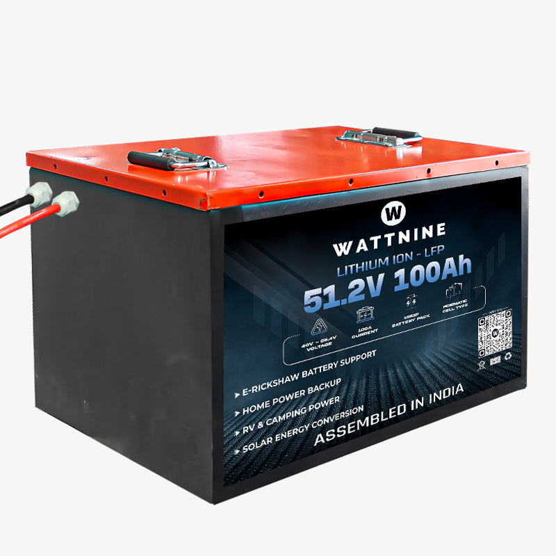 WATTNINE® 51.2V 100Ah LiFePO4 Battery with Warranty for E-Rickshaw, Inverter, and Industrial Applications