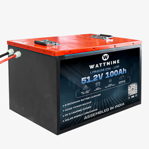 WATTNINE® 51.2V 100Ah LiFePO4 Battery with Warranty for E-Rickshaw, Inverter, and Industrial Applications