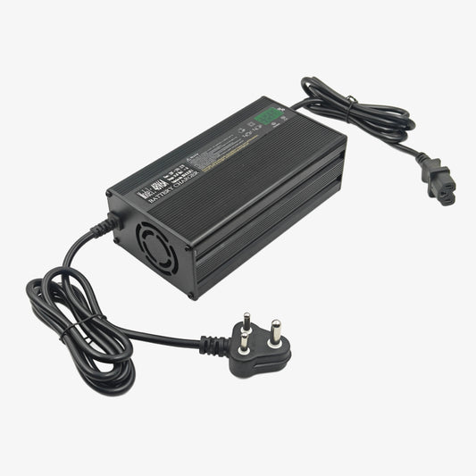 54.6V 6A E-Scooty Battery Charger for 13S 48V NMC Lithium Battery Pack with Cooling Fan (Aluminium Casing)