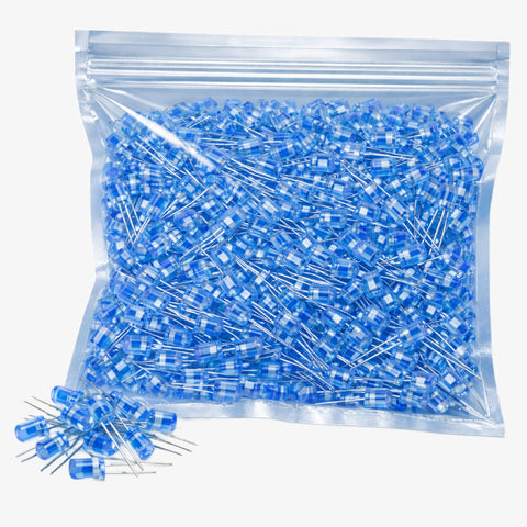 5mm Blue LED 1000pcs Pack - High Brightness Through Hole Indicator Light