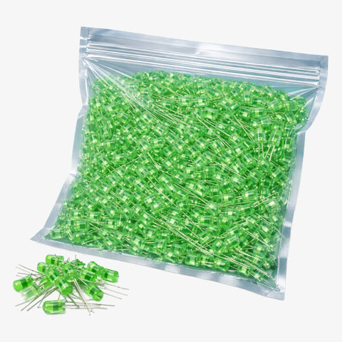 5mm Green LED 1000pcs Pack - High Brightness Through Hole Indicator Light