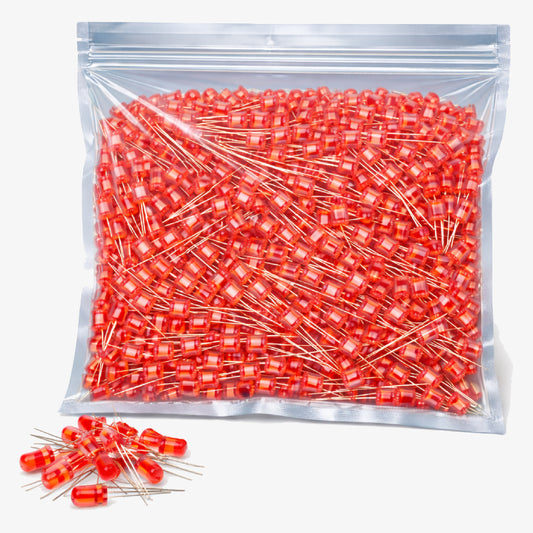 5mm Red LED 1000pcs Pack - High Brightness Through Hole Indicator Light