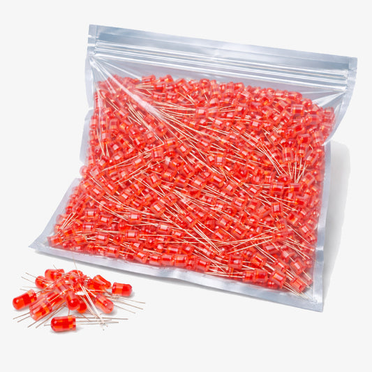 5mm Red LED 1000pcs Pack - High Brightness Through Hole Indicator Light