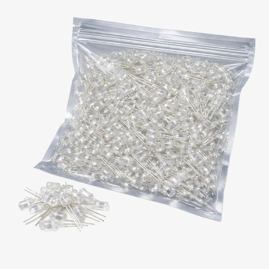 5mm White LED 1000pcs Pack - High Brightness Through Hole Indicator Light