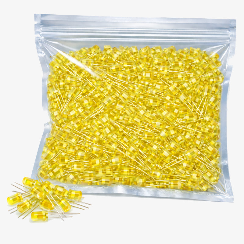 5mm Yellow LED 1000pcs Pack - High Brightness Through Hole Indicator Light