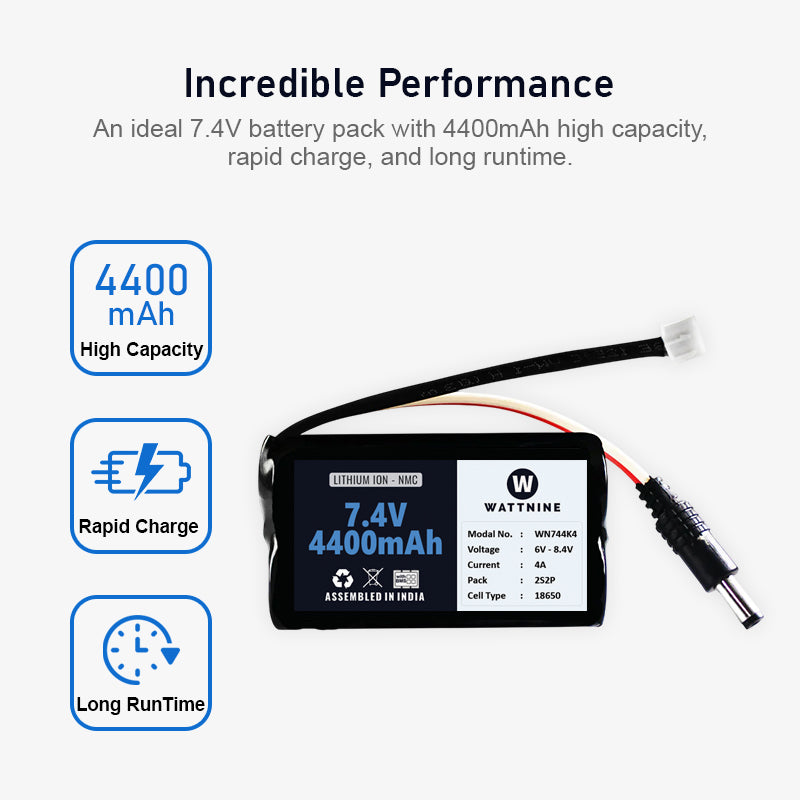WATTNINE® 7.4V 4400mAh Rechargeable Lithium-ion Battery Pack with Warranty